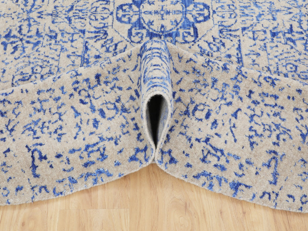 8'0" x 8'0" New Hand Loomed Blue Wool & Silk Round Oriental Rug - MOA10258118