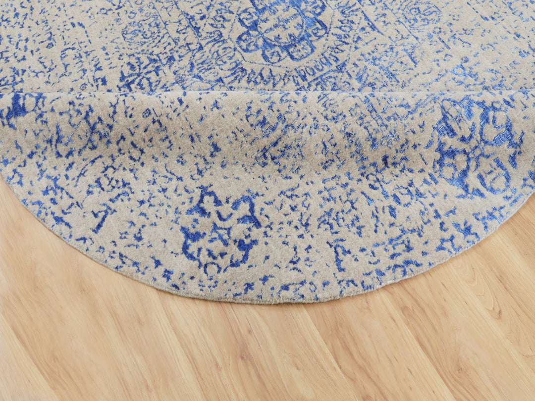 8'0" x 8'0" New Hand Loomed Blue Wool & Silk Round Oriental Rug - MOA10258118