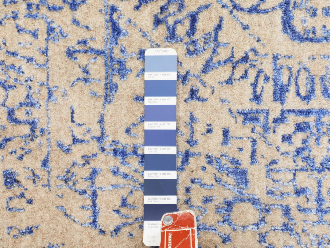 8'0" x 8'0" New Hand Loomed Blue Wool & Silk Round Oriental Rug - MOA10258118