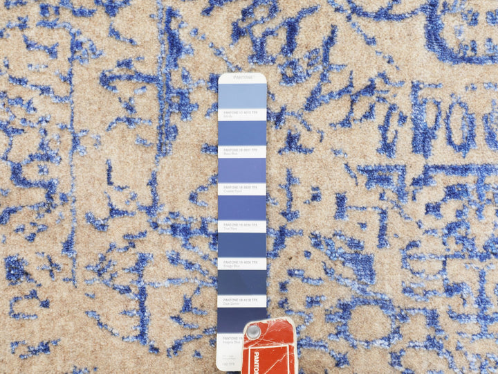 8'0" x 8'0" New Hand Loomed Blue Wool & Silk Round Oriental Rug - MOA10258118