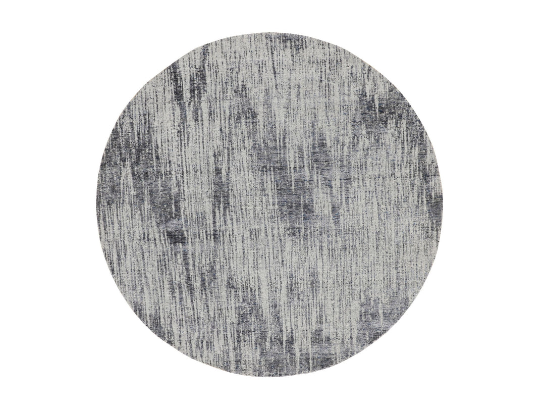 7'9" x 7'9" New Hand Loomed Grey Wool & Art Silk Round Oriental Rug - MOA10258119