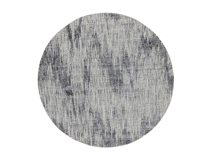 7'9" x 7'9" New Hand Loomed Grey Wool & Art Silk Round Oriental Rug - MOA10258119