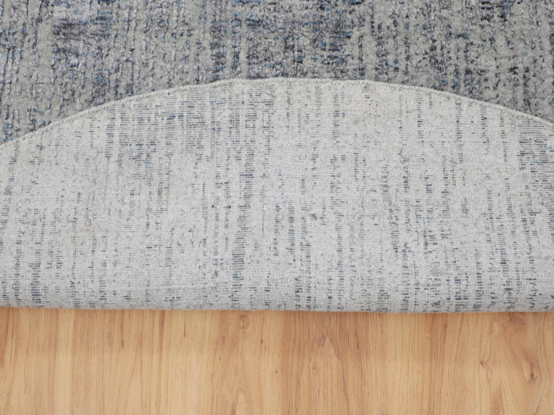 7'9" x 7'9" New Hand Loomed Grey Wool & Art Silk Round Oriental Rug - MOA10258119