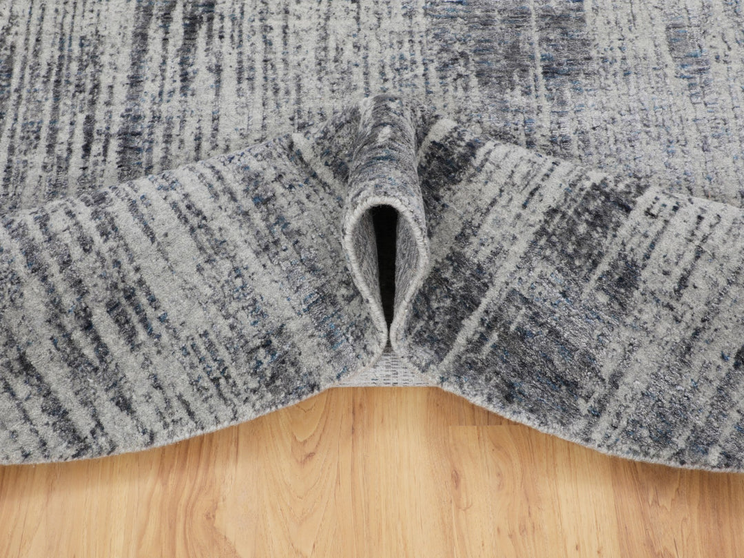 7'9" x 7'9" New Hand Loomed Grey Wool & Art Silk Round Oriental Rug - MOA10258119