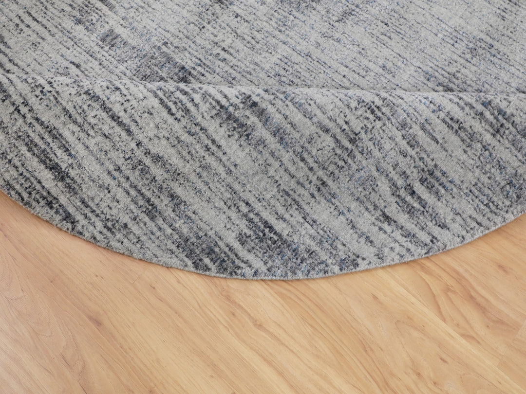 7'9" x 7'9" New Hand Loomed Grey Wool & Art Silk Round Oriental Rug - MOA10258119