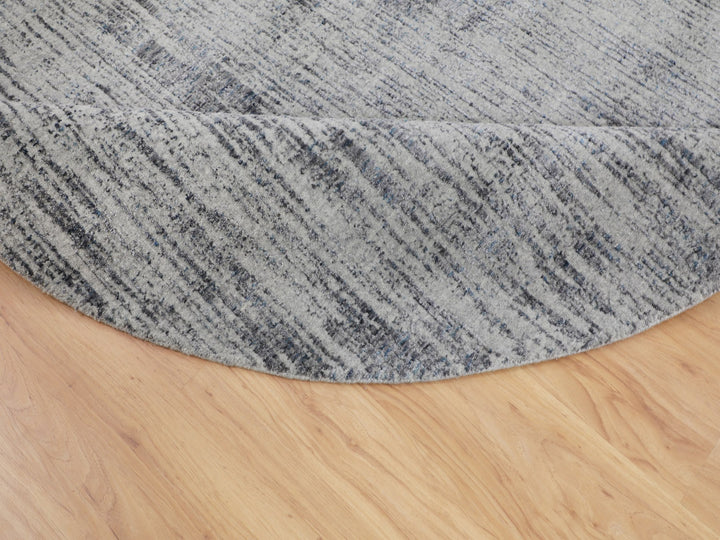 7'9" x 7'9" New Hand Loomed Grey Wool & Art Silk Round Oriental Rug - MOA10258119