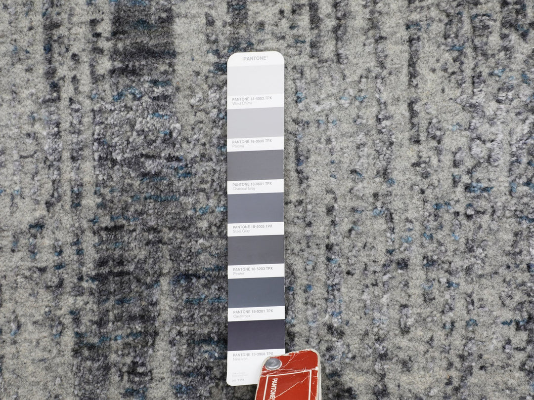 7'9" x 7'9" New Hand Loomed Grey Wool & Art Silk Round Oriental Rug - MOA10258119