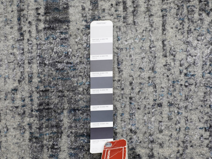 7'9" x 7'9" New Hand Loomed Grey Wool & Art Silk Round Oriental Rug - MOA10258119