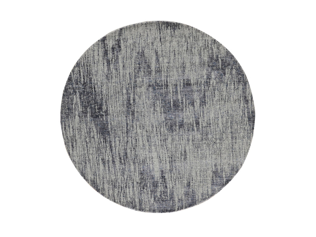 5'9" x 5'9" New Hand Loomed Grey Wool & Art Silk Round Oriental Rug - MOA10258122
