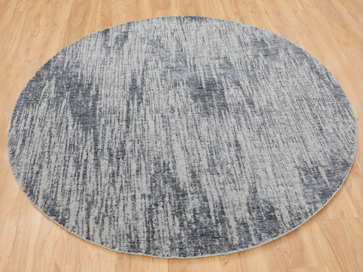 5'9" x 5'9" New Hand Loomed Grey Wool & Art Silk Round Oriental Rug - MOA10258122