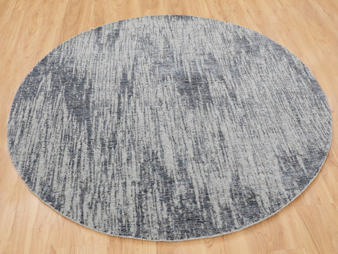 5'9" x 5'9" New Hand Loomed Grey Wool & Art Silk Round Oriental Rug - MOA10258124