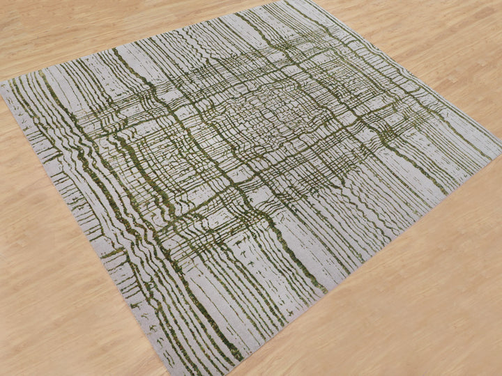 11'9" x 14'8" New Hand Loomed Grey Wool & Art Silk Rectangle Oriental Rug - MOA10258126