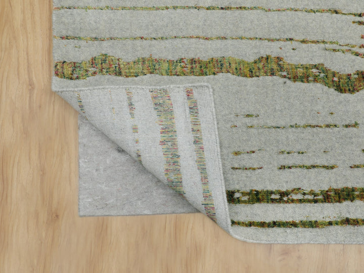 11'9" x 14'8" New Hand Loomed Grey Wool & Art Silk Rectangle Oriental Rug - MOA10258126