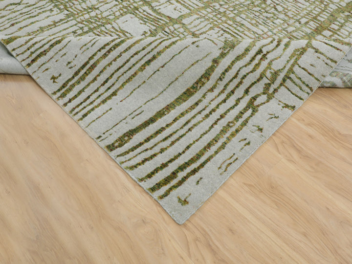 11'9" x 14'8" New Hand Loomed Grey Wool & Art Silk Rectangle Oriental Rug - MOA10258126