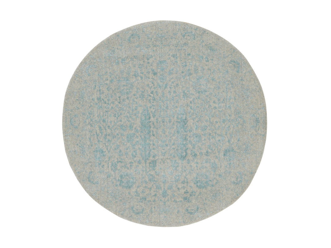 5'10" x 5'10" New Hand Loomed Green Wool & Silk Round Oriental Rug - MOA10258128