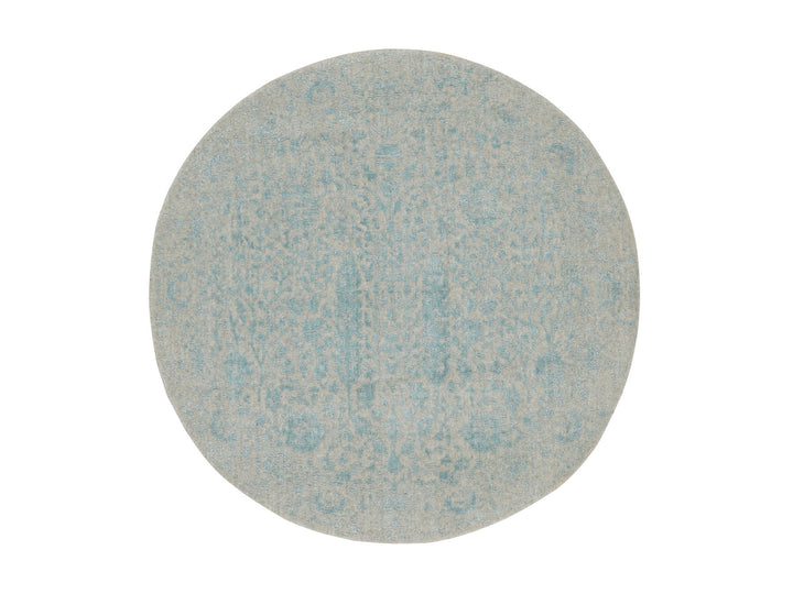 5'10" x 5'10" New Hand Loomed Green Wool & Silk Round Oriental Rug - MOA10258128