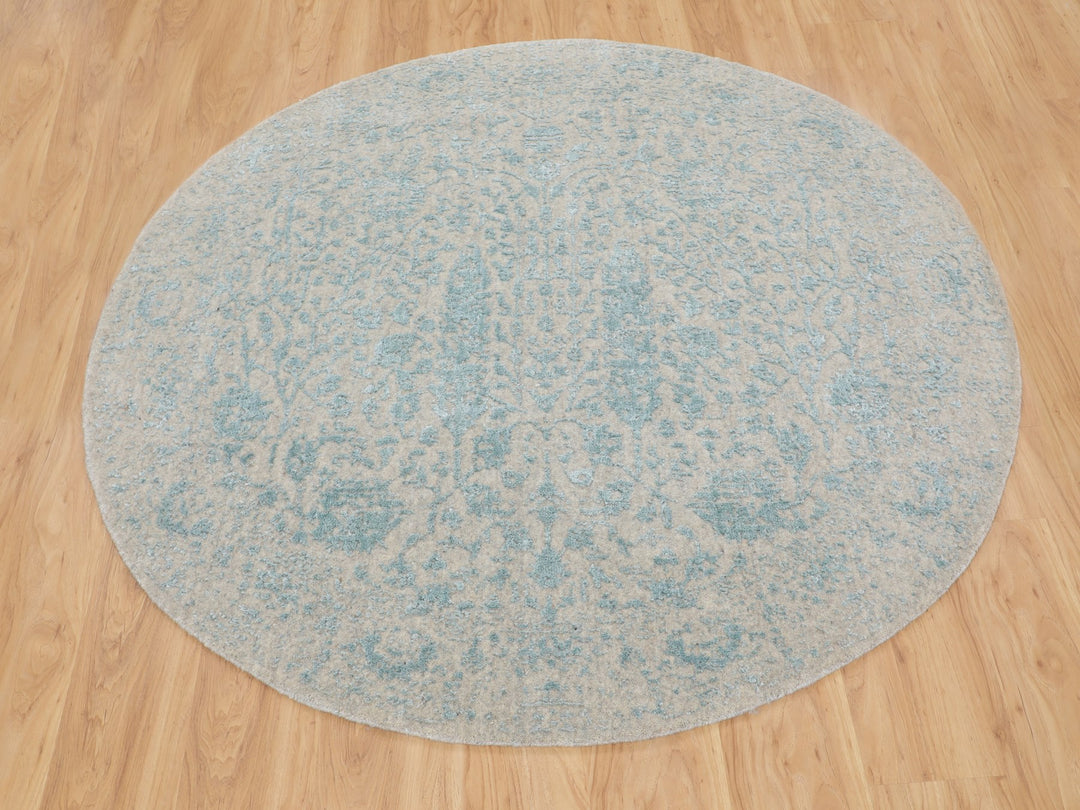 5'10" x 5'10" New Hand Loomed Green Wool & Silk Round Oriental Rug - MOA10258128