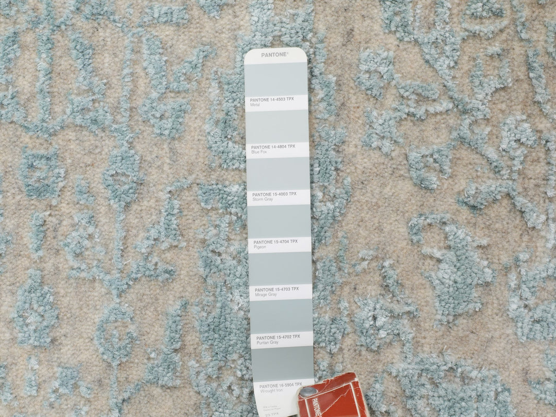 5'10" x 5'10" New Hand Loomed Green Wool & Silk Round Oriental Rug - MOA10258128