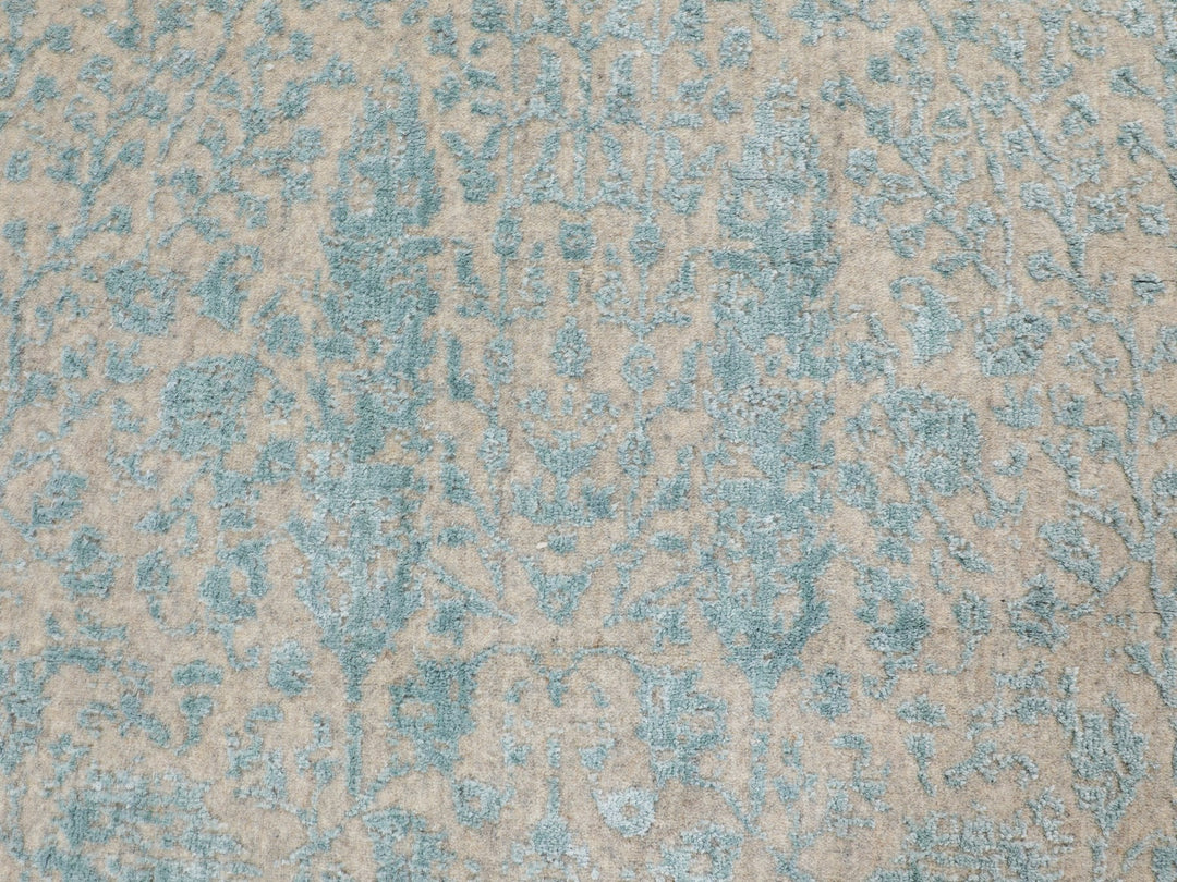 5'10" x 5'10" New Hand Loomed Green Wool & Silk Round Oriental Rug - MOA10258128