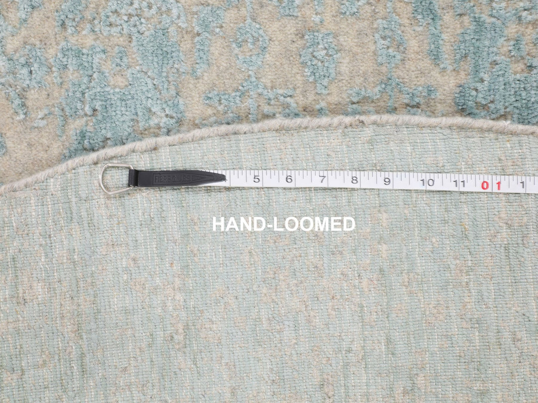 5'10" x 5'10" New Hand Loomed Green Wool & Silk Round Oriental Rug - MOA10258128