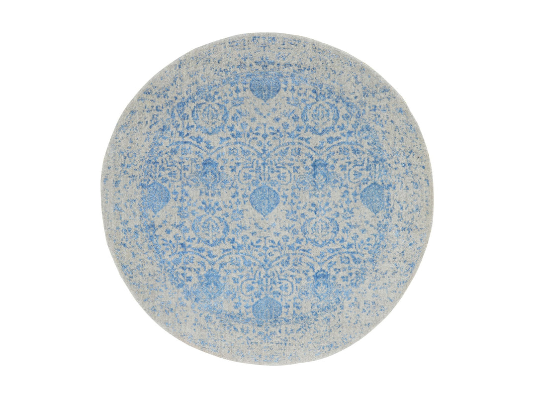 5'9" x 5'9" New Hand Loomed Blue Wool & Art Silk Round Oriental Rug - MOA10258129