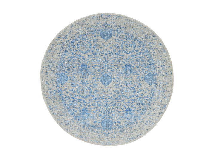 5'9" x 5'9" New Hand Loomed Blue Wool & Art Silk Round Oriental Rug - MOA10258129