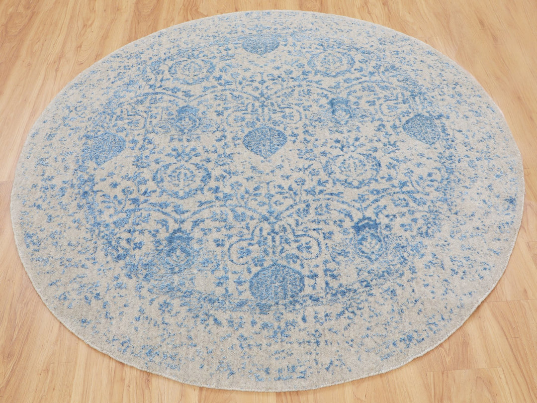 5'9" x 5'9" New Hand Loomed Blue Wool & Art Silk Round Oriental Rug - MOA10258129