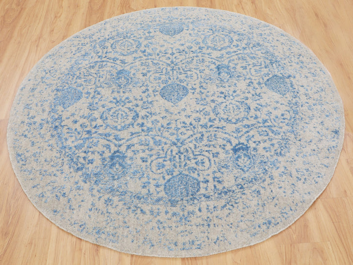 5'9" x 5'9" New Hand Loomed Blue Wool & Art Silk Round Oriental Rug - MOA10258129