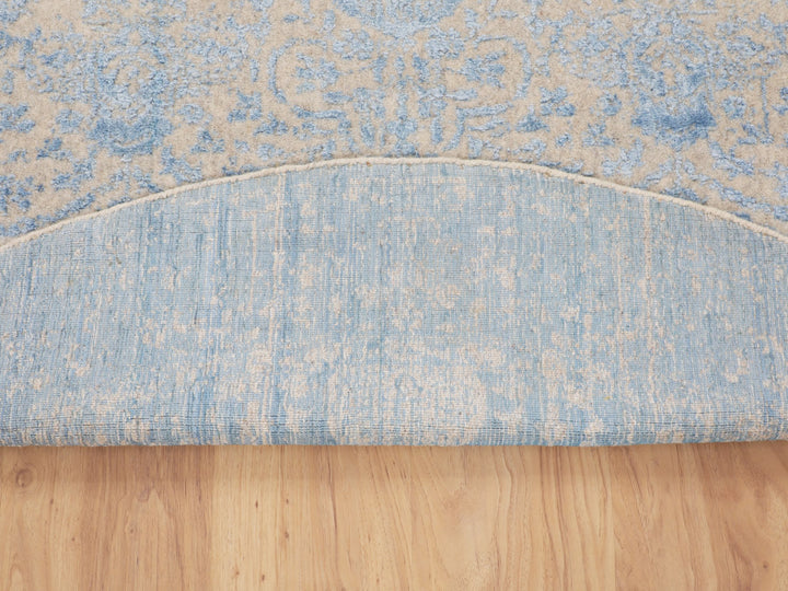 5'9" x 5'9" New Hand Loomed Blue Wool & Art Silk Round Oriental Rug - MOA10258129
