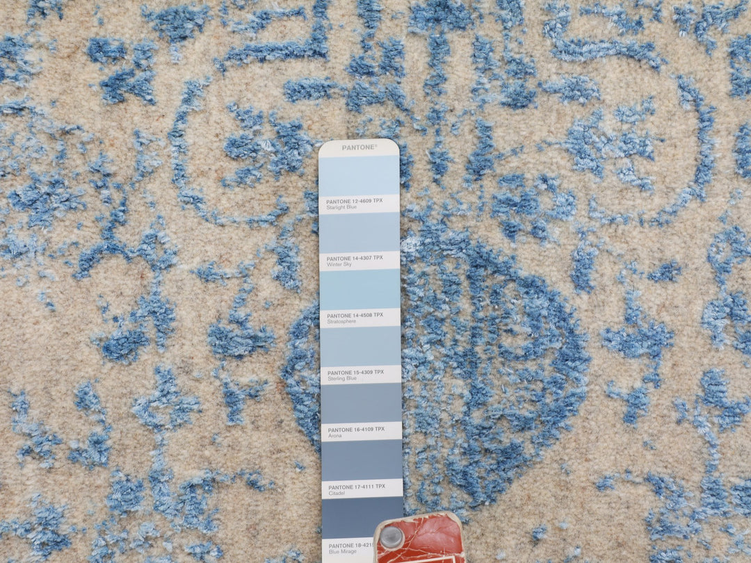 5'9" x 5'9" New Hand Loomed Blue Wool & Art Silk Round Oriental Rug - MOA10258129