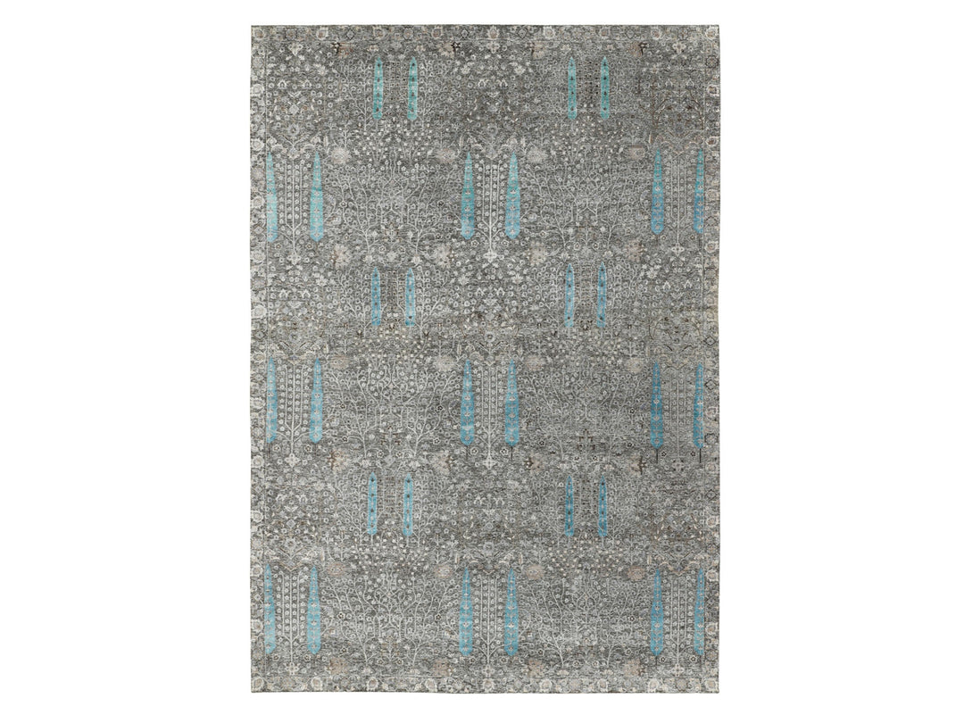 12'0" x 17'9" New Hand Knotted Brown Wool & Silk Rectangle Oriental Rug - MOA10258142