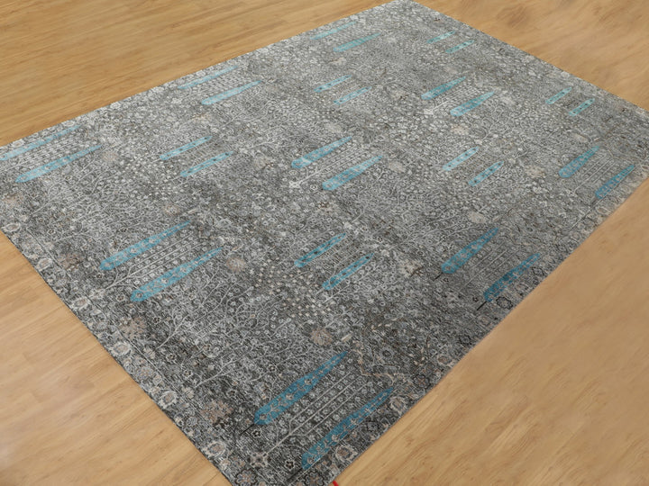 12'0" x 17'9" New Hand Knotted Brown Wool & Silk Rectangle Oriental Rug - MOA10258142