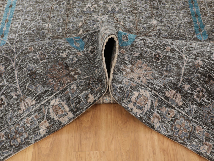 12'0" x 17'9" New Hand Knotted Brown Wool & Silk Rectangle Oriental Rug - MOA10258142