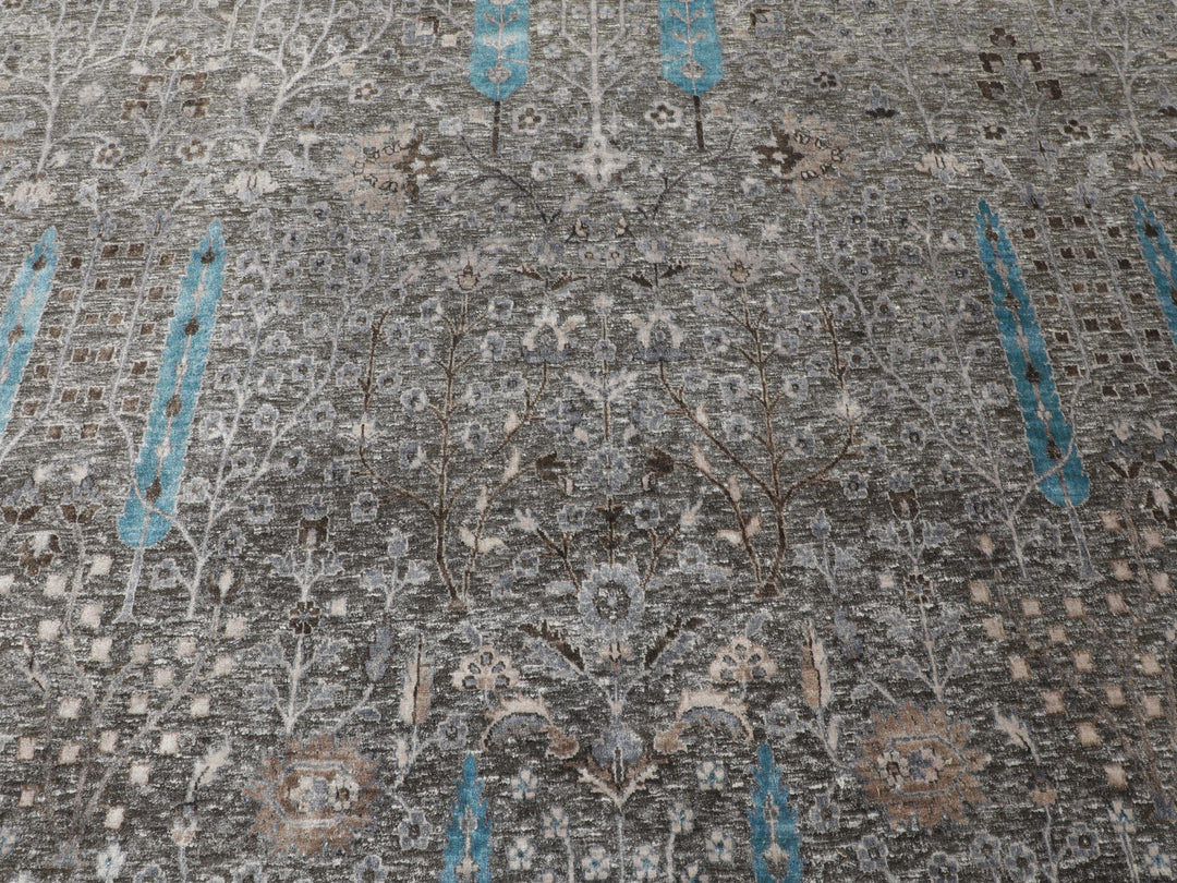 12'0" x 17'9" New Hand Knotted Brown Wool & Silk Rectangle Oriental Rug - MOA10258142