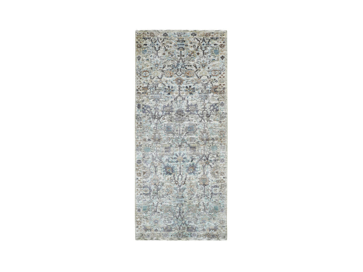 2'6" x 6'2" New Hand Knotted Ivory Wool & Silk Runner Oriental Rug - MOA10258143