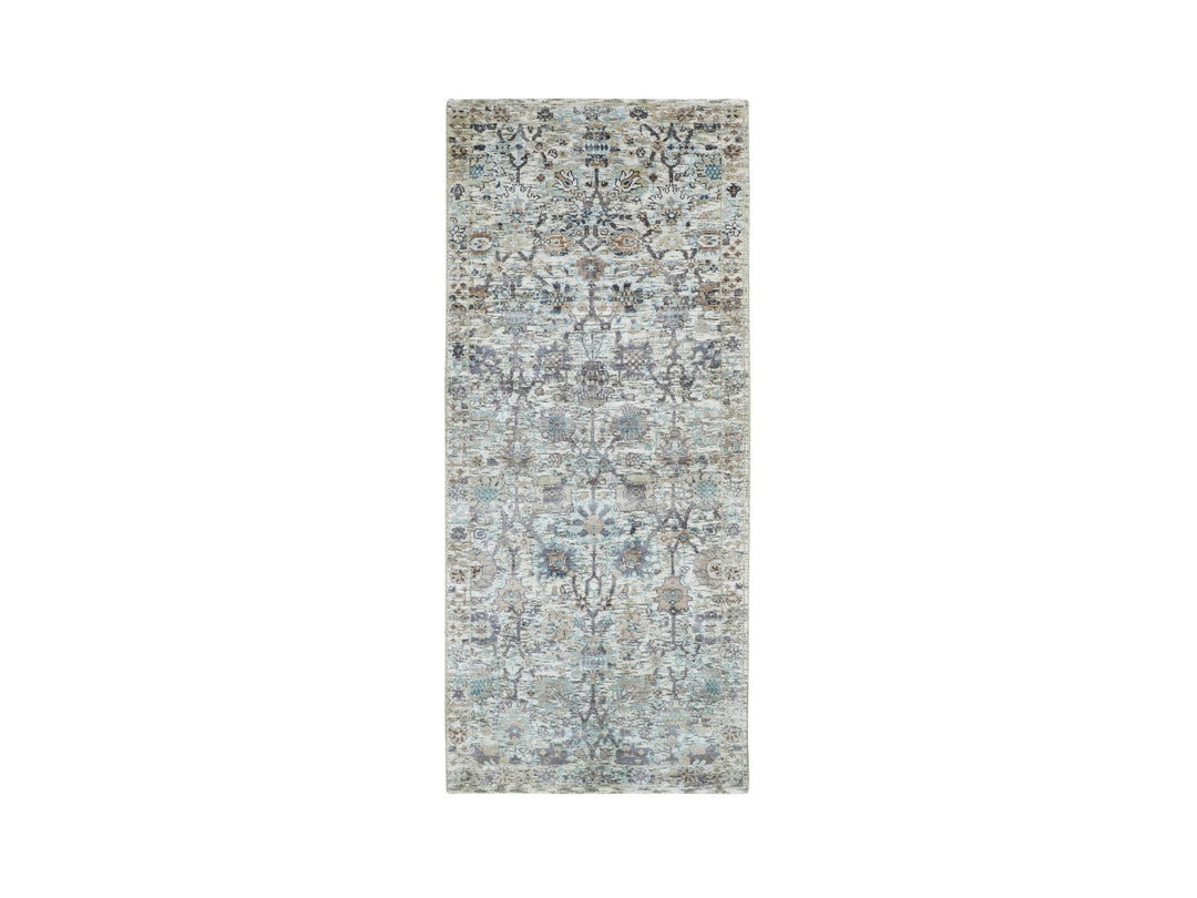 2'6" x 6'2" New Hand Knotted Ivory Wool & Silk Runner Oriental Rug - MOA10258143