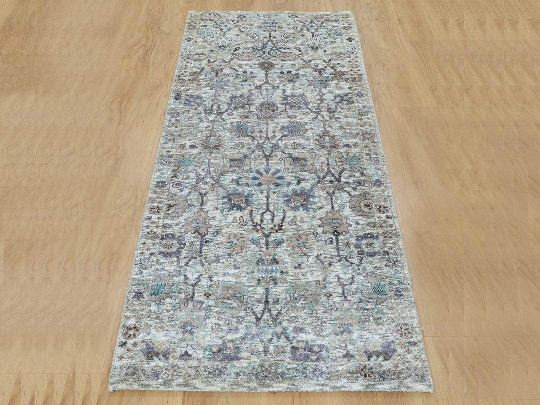 2'6" x 6'2" New Hand Knotted Ivory Wool & Silk Runner Oriental Rug - MOA10258143