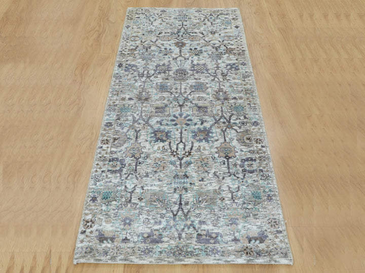 2'6" x 6'2" New Hand Knotted Ivory Wool & Silk Runner Oriental Rug - MOA10258143