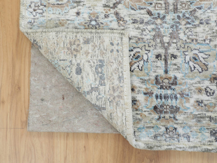 2'6" x 6'2" New Hand Knotted Ivory Wool & Silk Runner Oriental Rug - MOA10258143