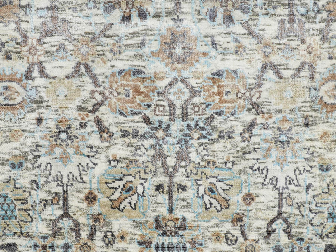 2'6" x 6'2" New Hand Knotted Ivory Wool & Silk Runner Oriental Rug - MOA10258143