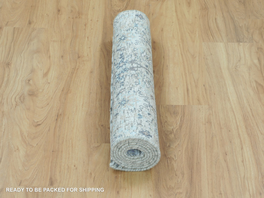 2'6" x 6'2" New Hand Knotted Ivory Wool & Silk Runner Oriental Rug - MOA10258143