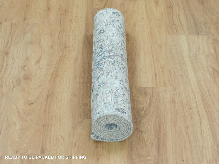 2'6" x 6'2" New Hand Knotted Ivory Wool & Silk Runner Oriental Rug - MOA10258143