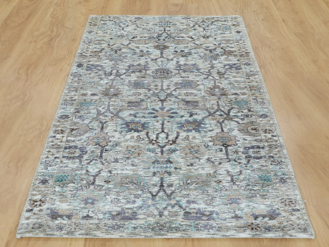 2'6" x 6'2" New Hand Knotted Ivory Wool & Silk Runner Oriental Rug - MOA10258150