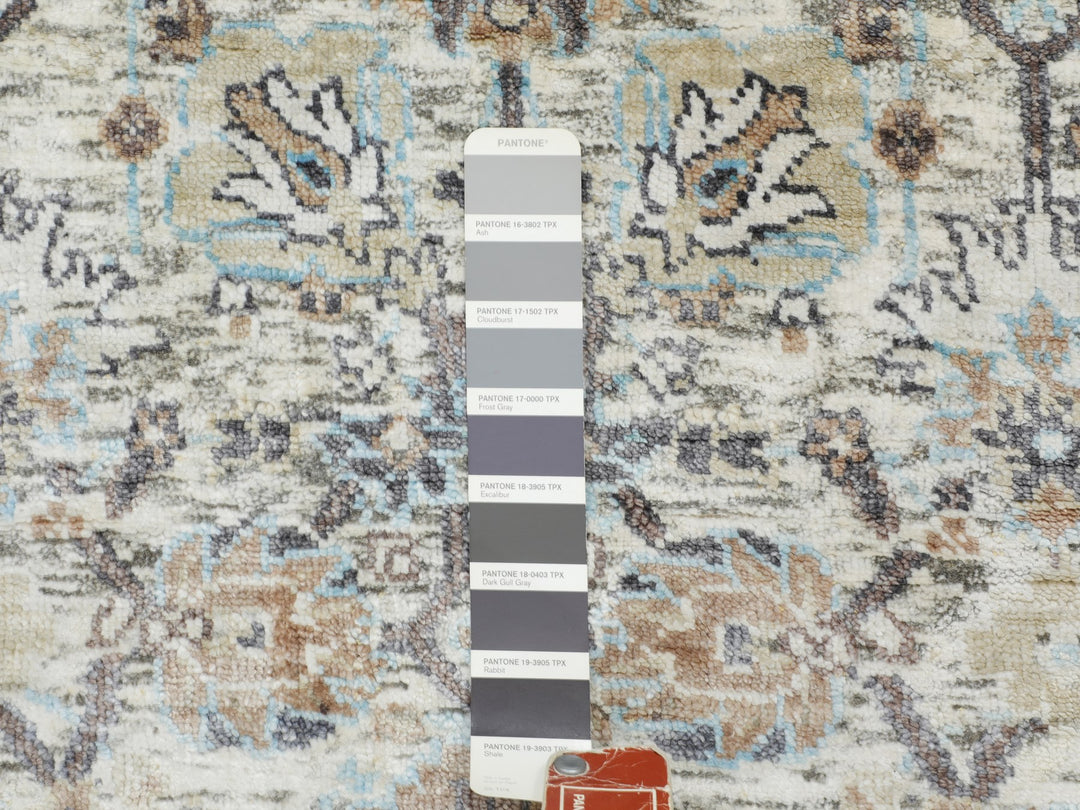 2'6" x 6'2" New Hand Knotted Ivory Wool & Silk Runner Oriental Rug - MOA10258150