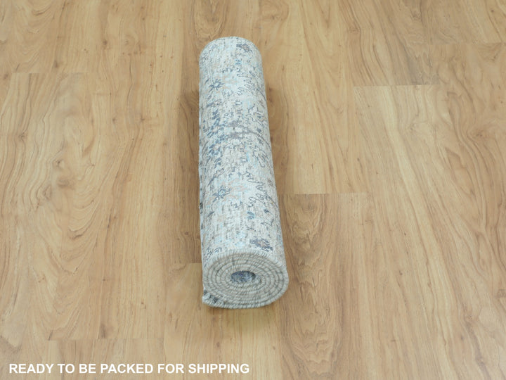 2'6" x 6'2" New Hand Knotted Ivory Wool & Silk Runner Oriental Rug - MOA10258150