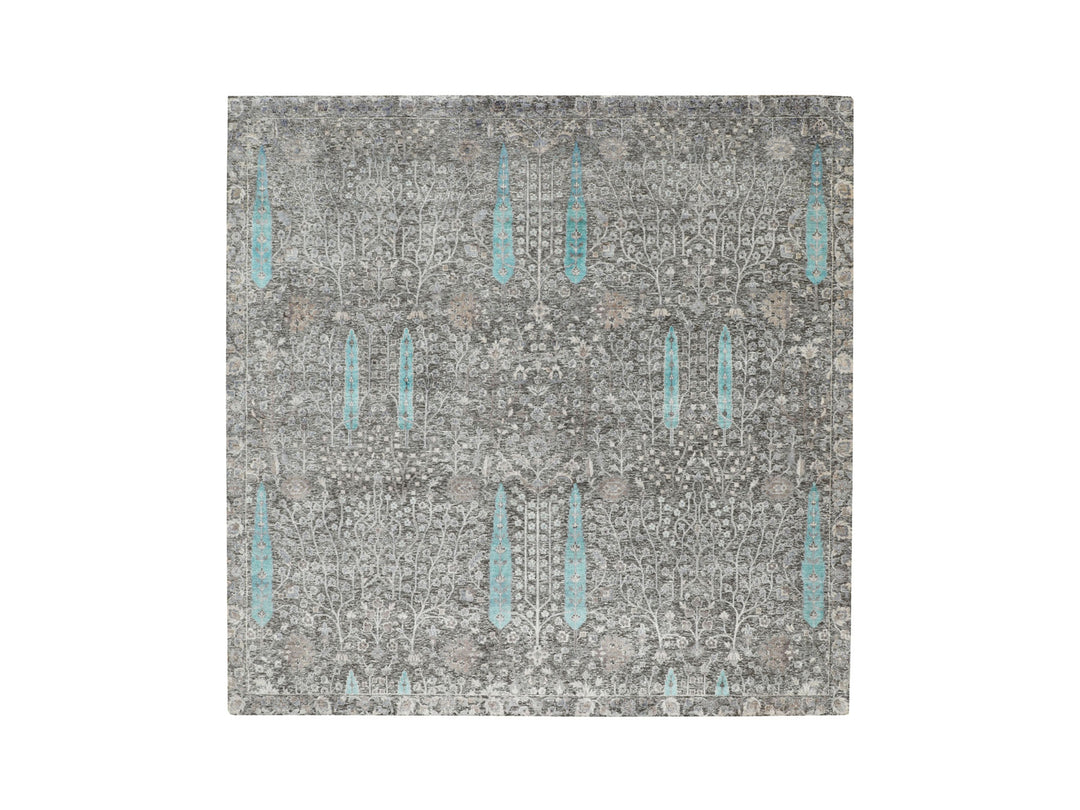 10'0" x 10'0" New Hand Knotted Brown Wool & Silk Square Oriental Rug - MOA10258160