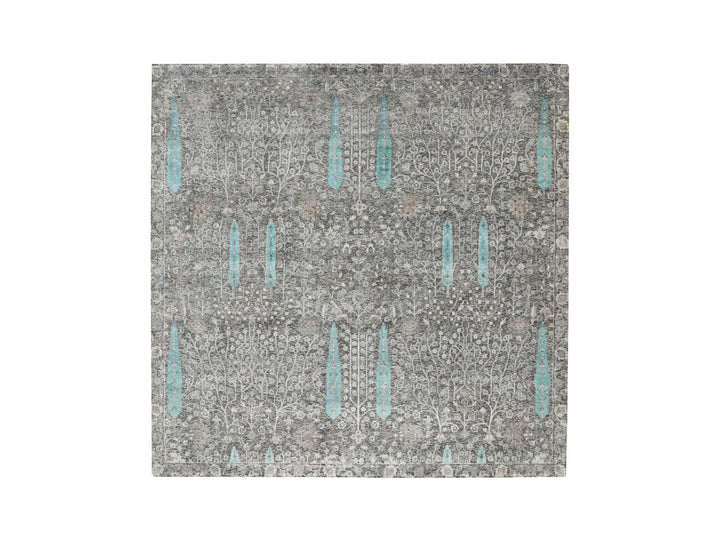 10'0" x 10'0" New Hand Knotted Brown Wool & Silk Square Oriental Rug - MOA10258160