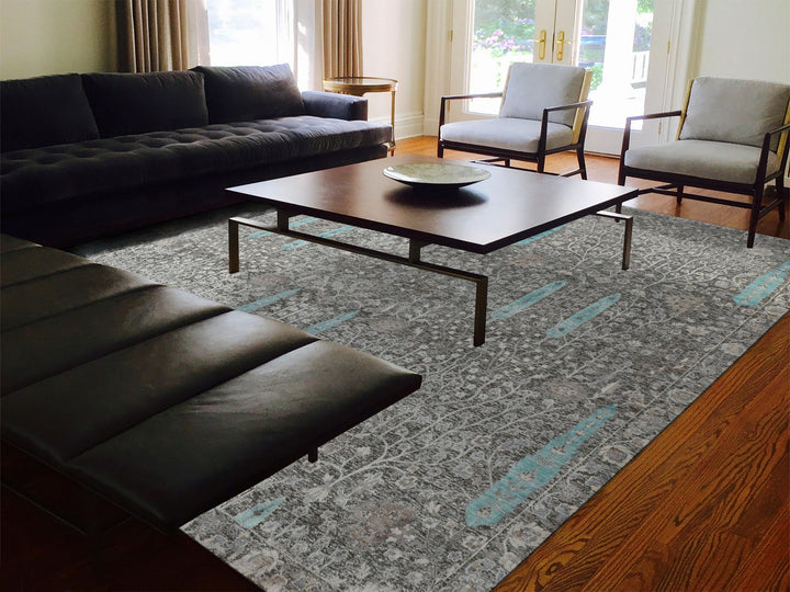 10'0" x 10'0" New Hand Knotted Brown Wool & Silk Square Oriental Rug - MOA10258160