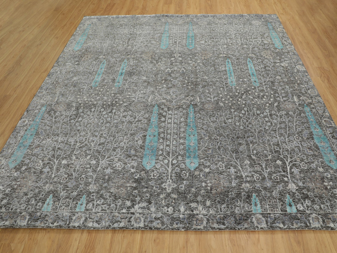 10'0" x 10'0" New Hand Knotted Brown Wool & Silk Square Oriental Rug - MOA10258160