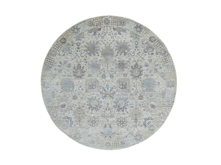 10'0" x 10'0" New Hand Knotted Ivory Wool & Silk Round Oriental Rug - MOA10258165